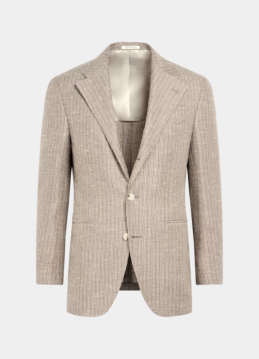 SUITSUPPLY Summer Wool Linen Silk by Rogna, Italy Taupe Relaxed Fit Roma Blazer