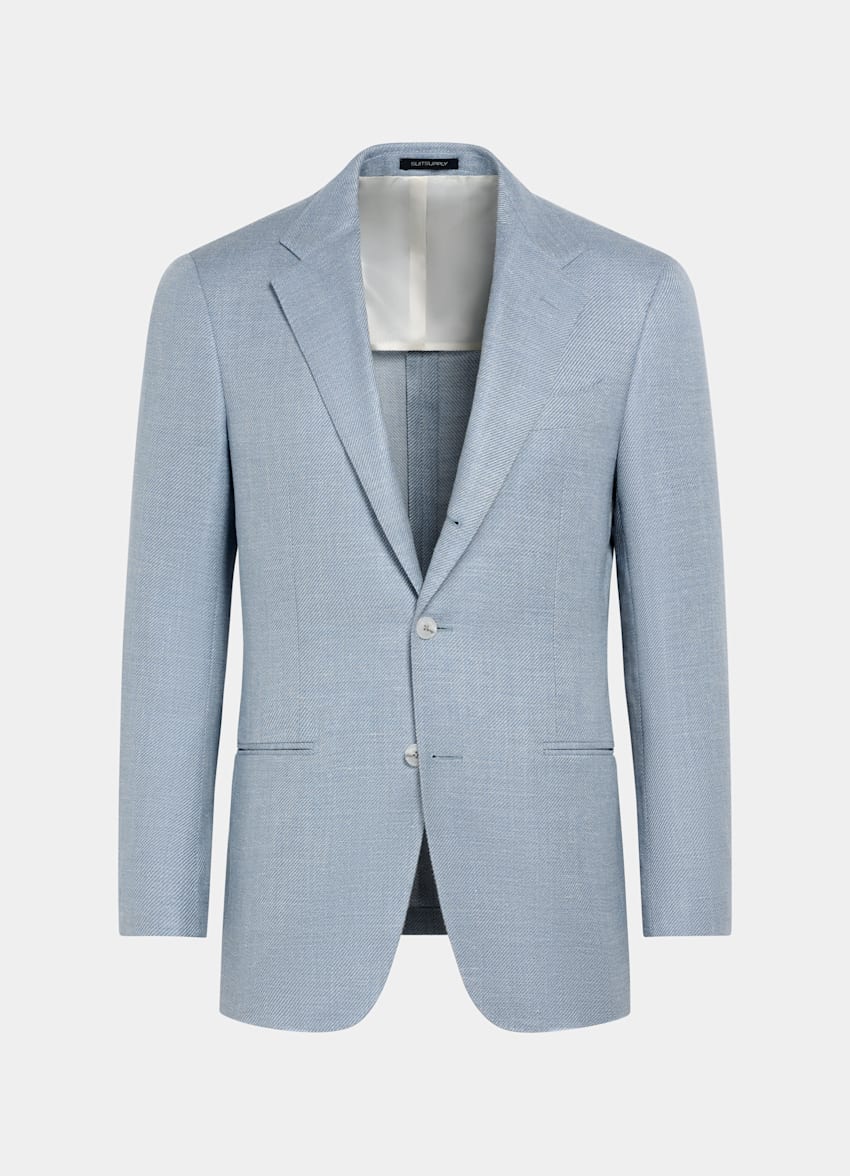 SUITSUPPLY Summer Wool Silk Linen Cashmere by E.Thomas, Italy Light Blue Tailored Fit Havana Blazer