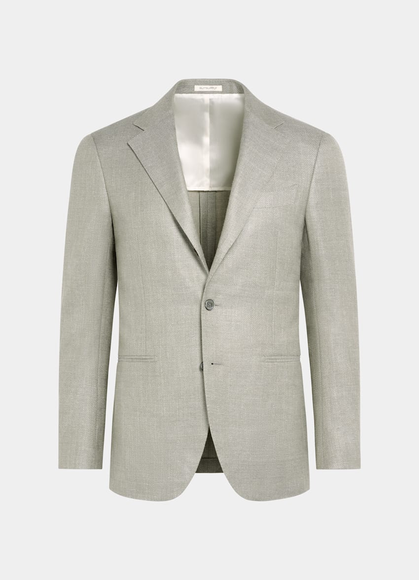 SUITSUPPLY Summer Wool Silk Linen Cashmere by E.Thomas, Italy Mid Green Tailored Fit Havana Blazer