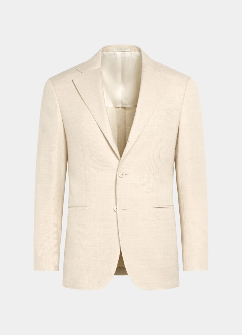 SUITSUPPLY Summer Wool Silk Linen Cashmere by E.Thomas, Italy Sand Tailored Fit Havana Blazer