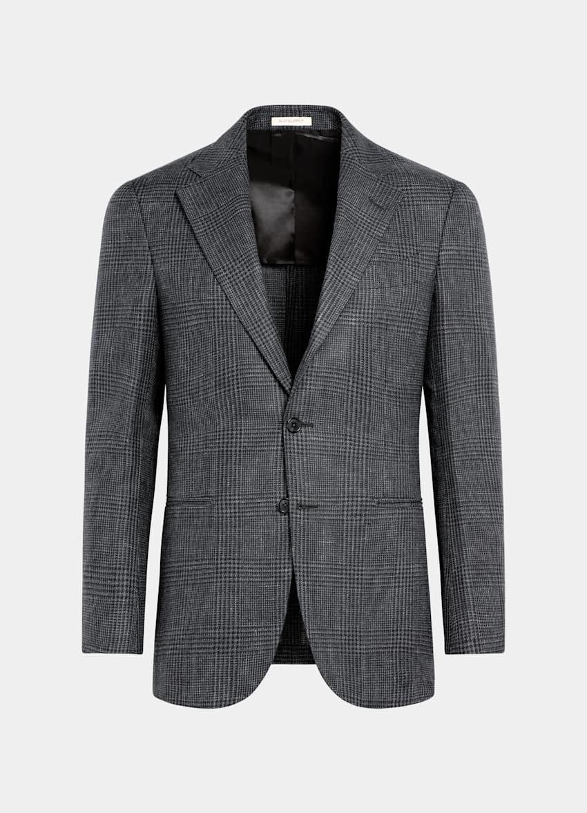SUITSUPPLY Summer Linen Wool by Drago, Italy Dark Grey Checked Tailored Fit Havana Blazer