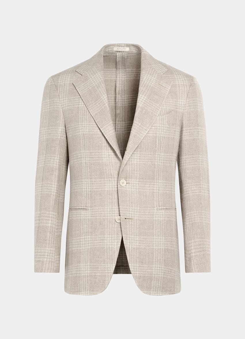 SUITSUPPLY Estate Lino, seta, lana e cotone - Ferla, Italia Giacca Roma color sabbia a quadri relaxed fit
