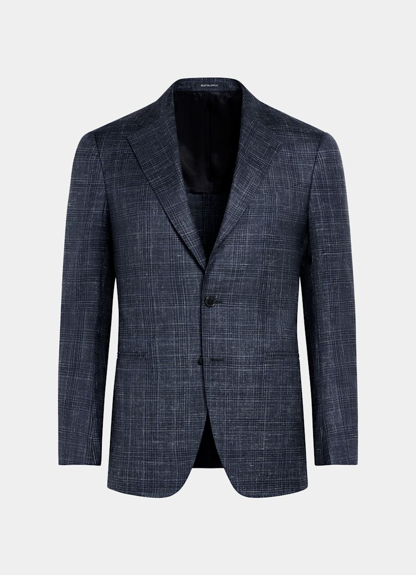 SUITSUPPLY Verano Cachemir, seda y lino de Piacenza, Italia Blazer Havana azul marino a cuadros corte Tailored