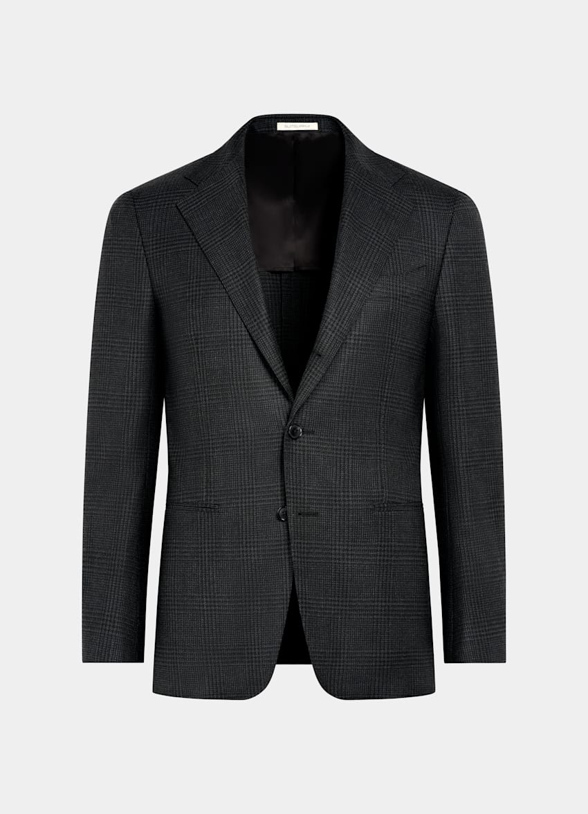 SUITSUPPLY Winter Pure S130's Wool by Drago, Italy Dark Grey Checked Tailored Fit Havana Blazer