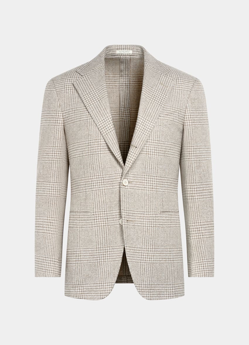 SUITSUPPLY Winter Alpaca Wool Cotton Polyamide by Ferla, Italy Sand Checked Relaxed Fit Roma Blazer