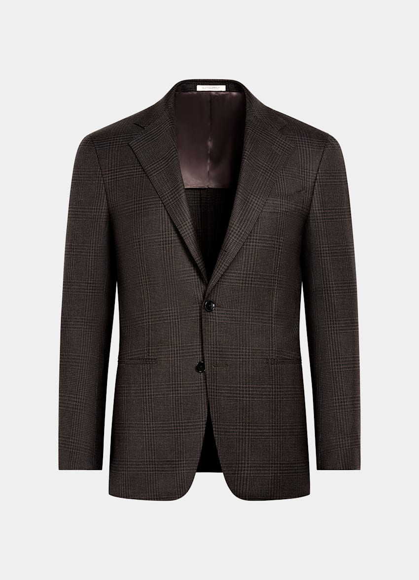 SUITSUPPLY Winter Pure S130's Wool by Drago, Italy Brown Checked Tailored Fit Havana Blazer