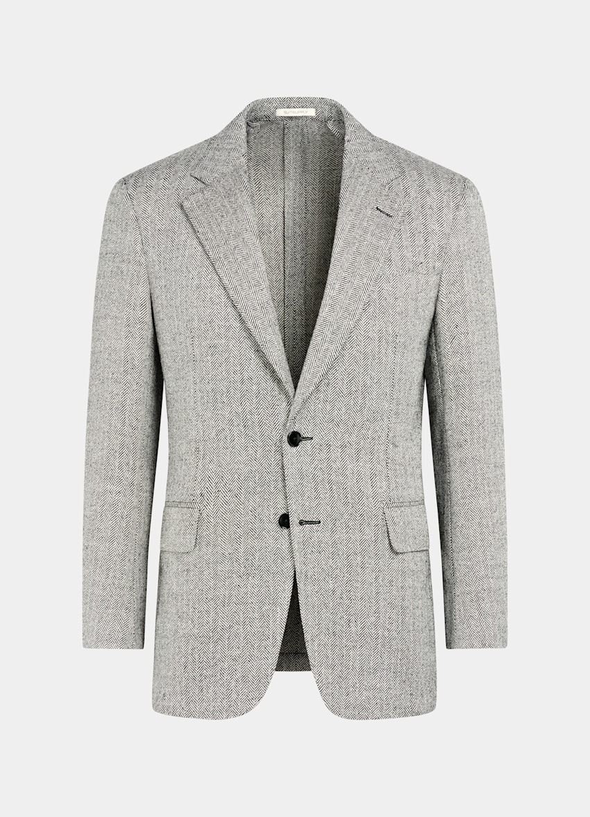 SUITSUPPLY Verano Seda, lino y lana de Marling & Evans, Reino Unido Blazer Milano negro punto de espiga corte Tailored