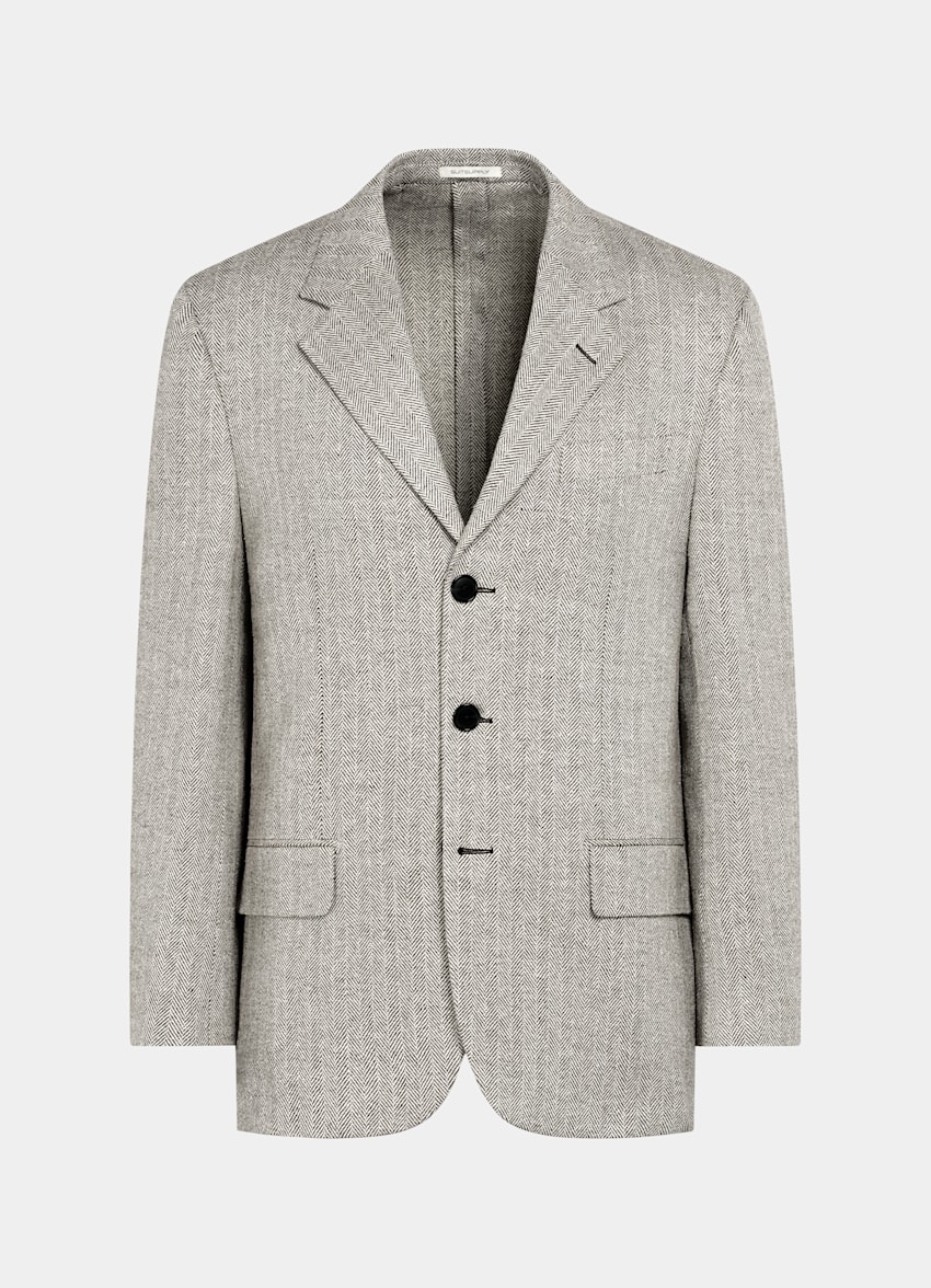 SUITSUPPLY Summer Silk Linen Wool by Marling & Evans, United Kingdom Mid Brown Herringbone Relaxed Fit Brera Blazer