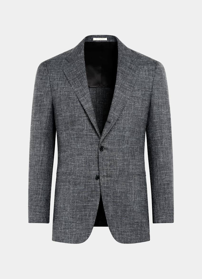 SUITSUPPLY Summer Wool Silk Linen by Rogna, Italy Dark Grey Tailored Fit Havana Blazer