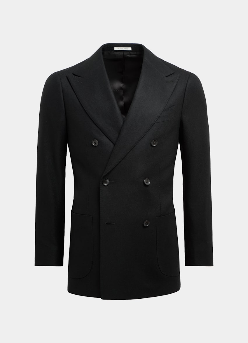 SUITSUPPLY 意大利 Vitale Barberis Canonico 生产的羊毛法兰绒可持续面料面料 Havana 黑色合体身型西装外套