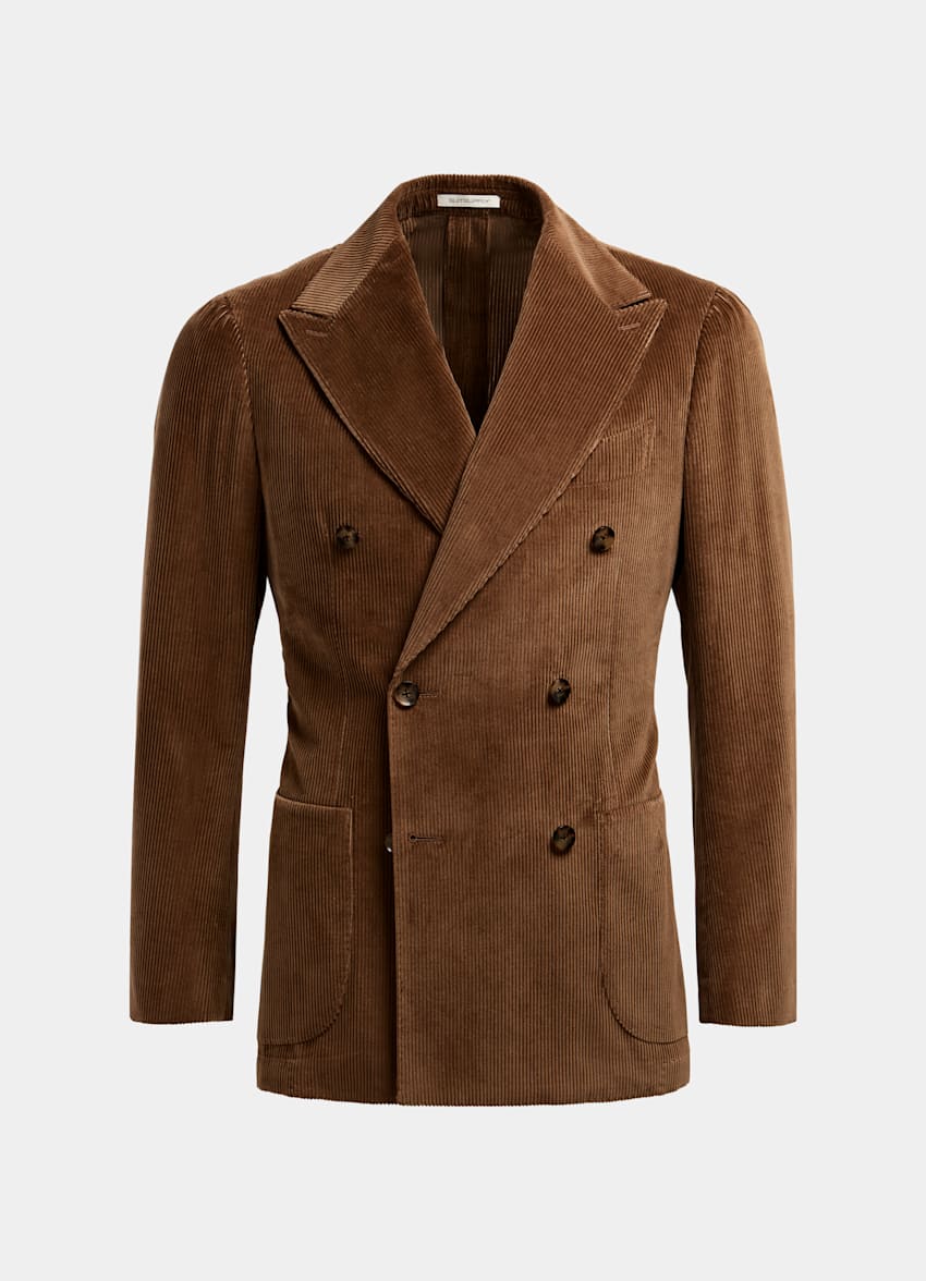 Mid Brown Havana Jacket | Pure Cotton Corduroy Double Breasted ...