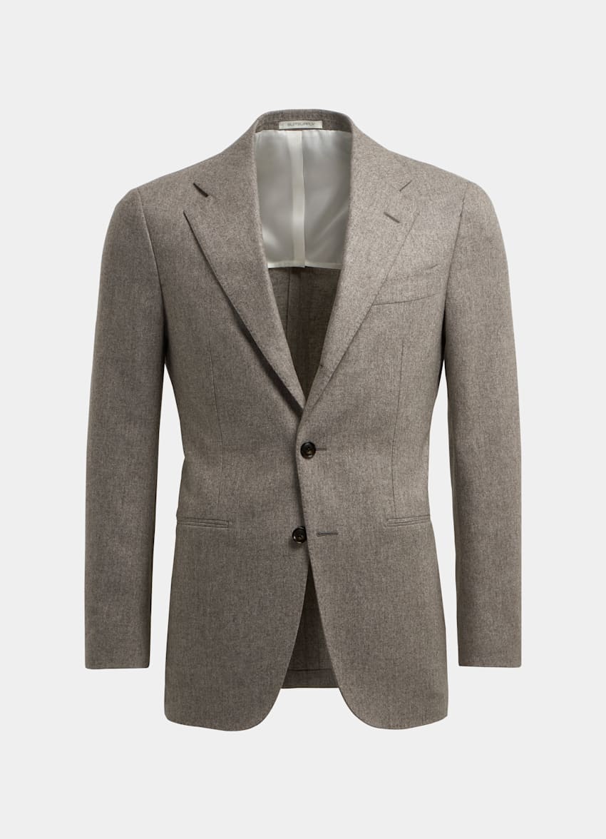 SUITSUPPLY Winter Circular Wool Flannel by Vitale Barberis Canonico, Italy Taupe Tailored Fit Havana Blazer