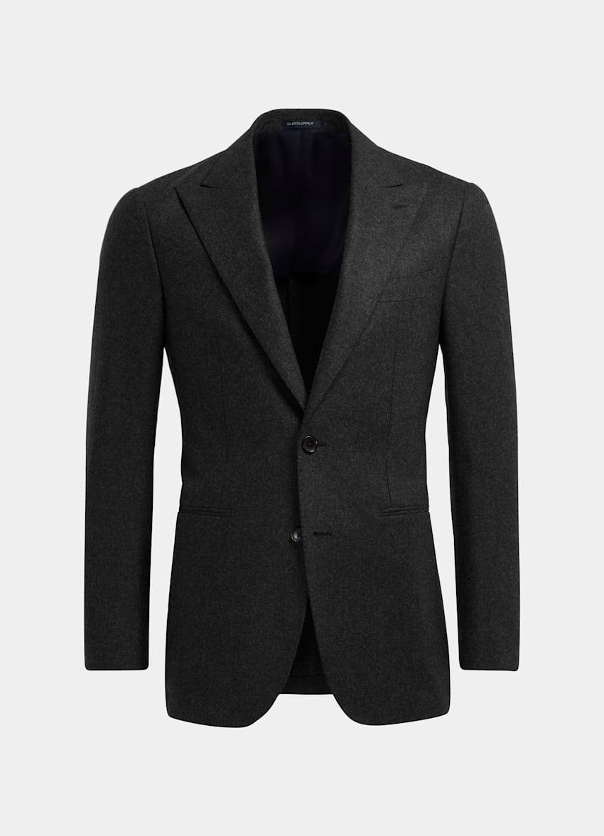 SUITSUPPLY 意大利 Vitale Barberis Canonico 生产的羊毛法兰绒可持续面料面料 Havana 深灰色合体身型西装外套