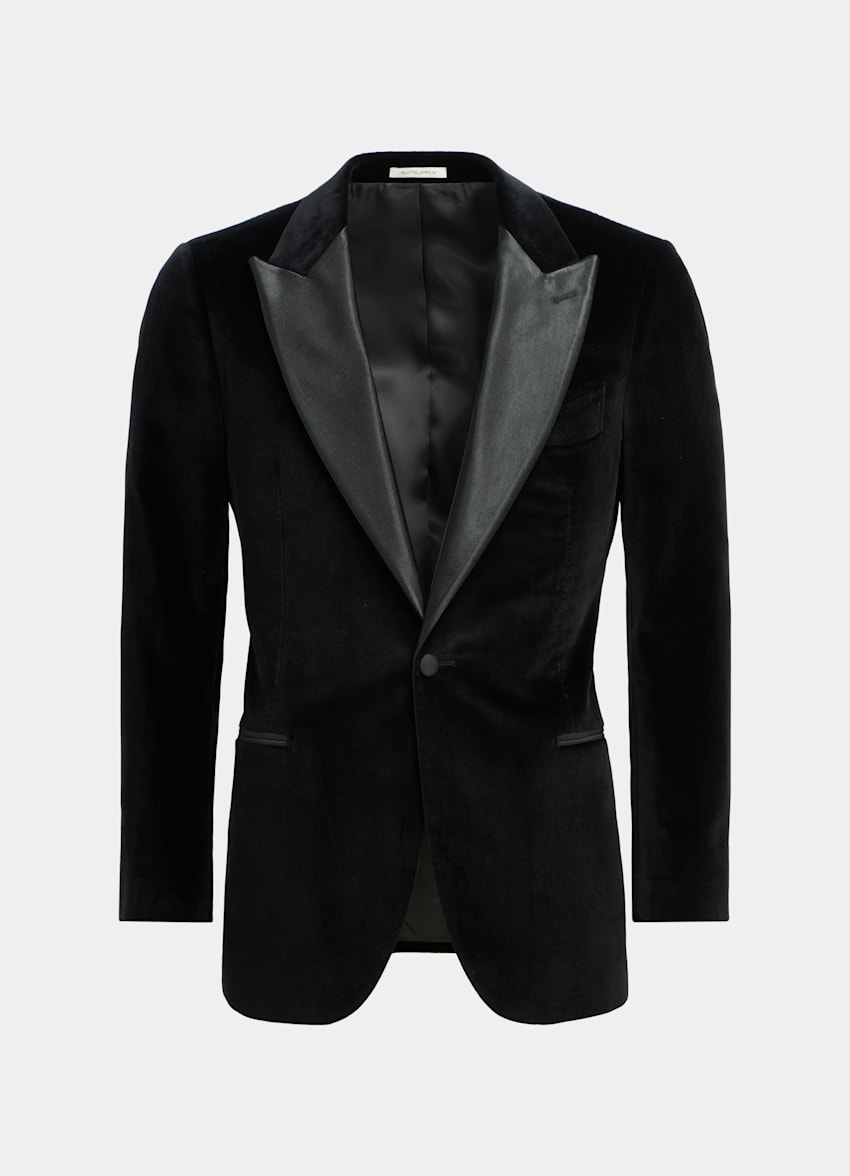 SUITSUPPLY Cotton Blend Velvet by Pontoglio, Italy Black Lazio Tuxedo Set
