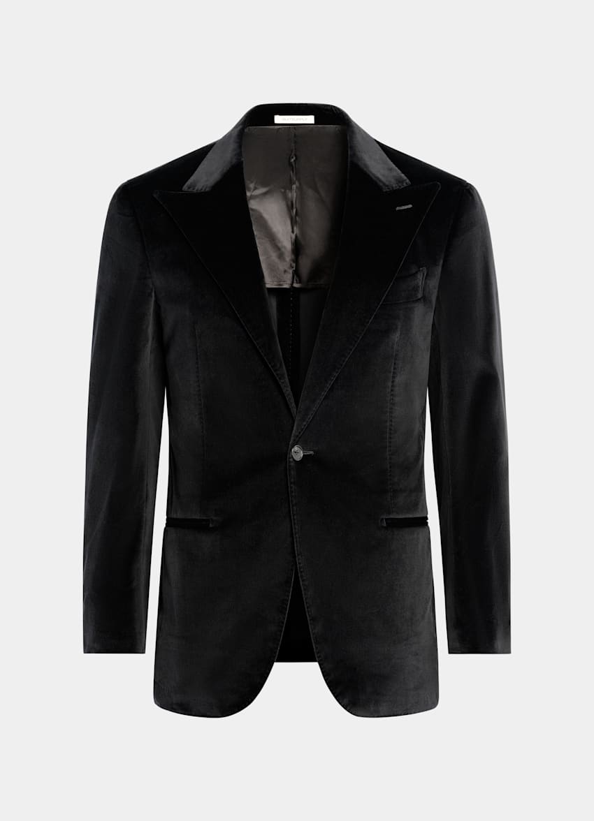 SUITSUPPLY Stretch Cotton Velvet by Pontoglio, Italy Black Tailored Fit Havana Dinner Jacket