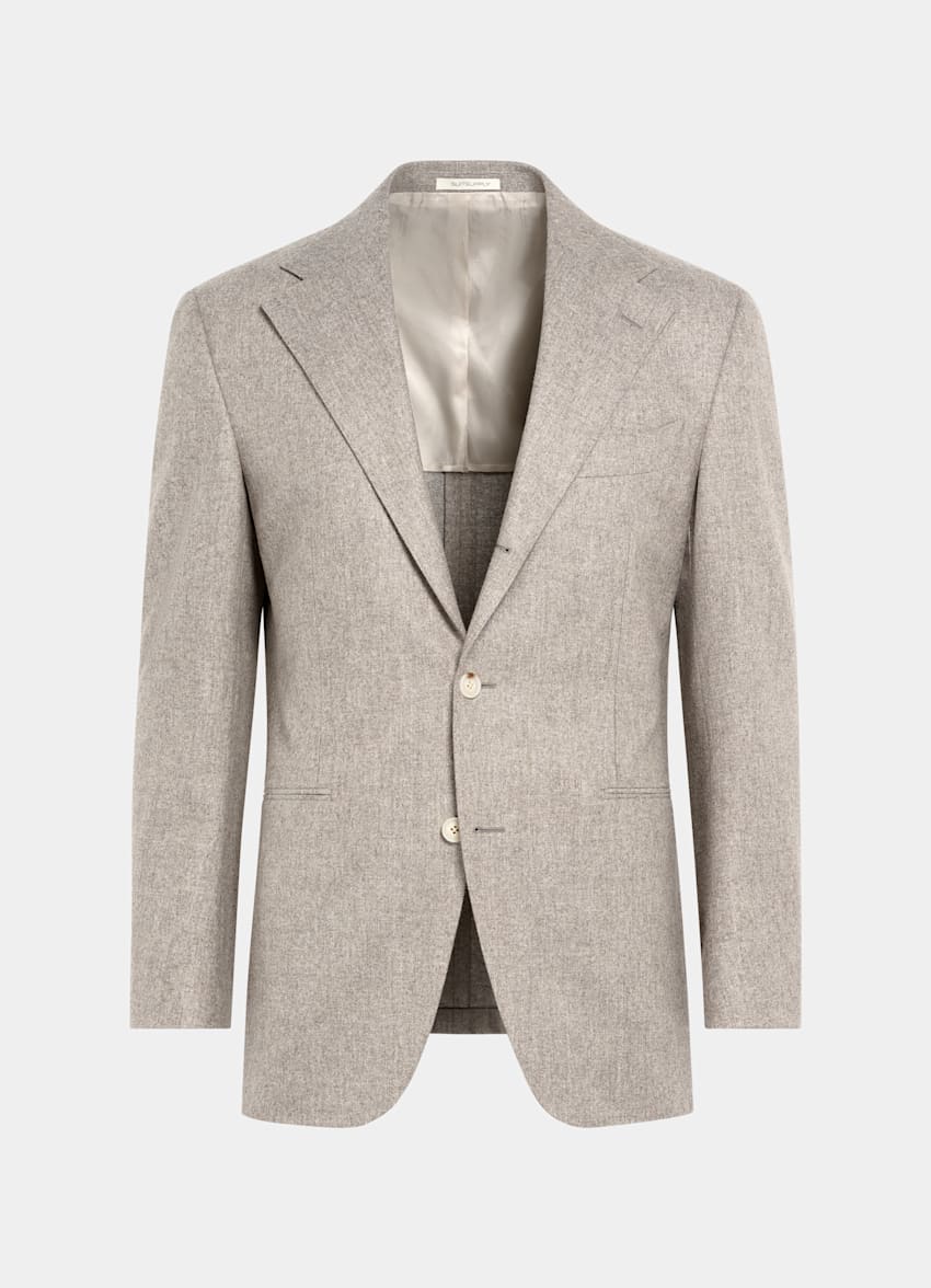 SUITSUPPLY Winter Circular Wool Flannel by Vitale Barberis Canonico, Italy Taupe Relaxed Fit Roma Blazer