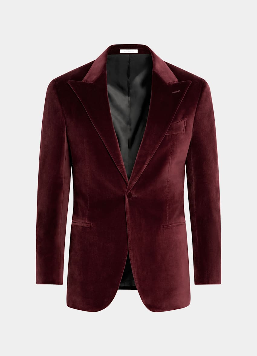 SUITSUPPLY Winter Stretch Cotton Velvet by Pontoglio, Italy Burgundy Tailored Fit Havana Dinner Jacket