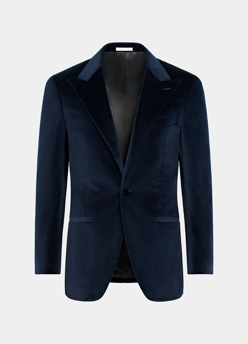 SUITSUPPLY Winter Stretch Cotton Velvet by Pontoglio, Italy Navy Tailored Fit Havana Dinner Jacket