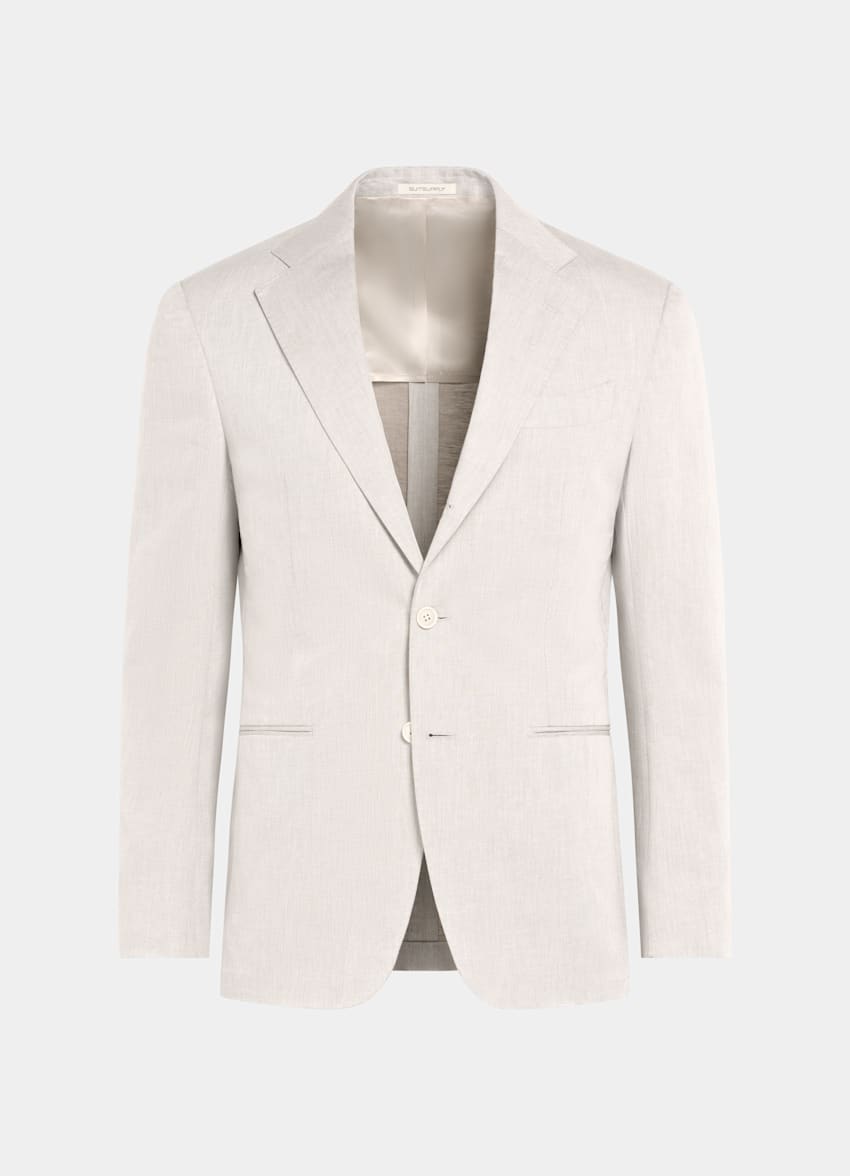 SUITSUPPLY Summer Linen Cotton by Di Sondrio, Italy Light Taupe Tailored Fit Havana Suit Jacket