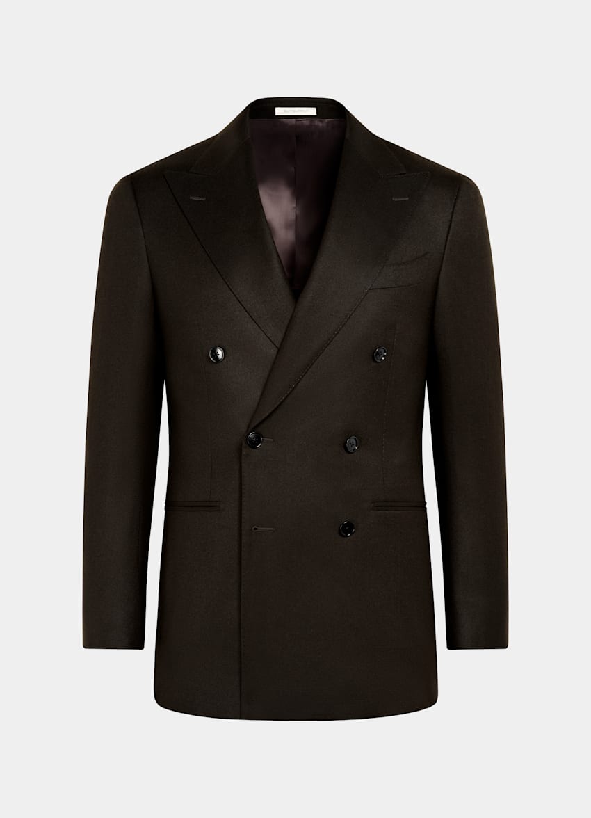 SUITSUPPLY Winter Pure S120's Wool Flannel by Vitale Barberis Canonico, Italy Dark Brown Tailored Fit Havana Suit Jacket