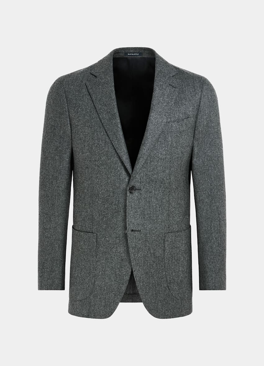SUITSUPPLY Winter Circular Wool Flannel by Vitale Barberis Canonico, Italy Mid Grey Tailored Fit Havana Blazer