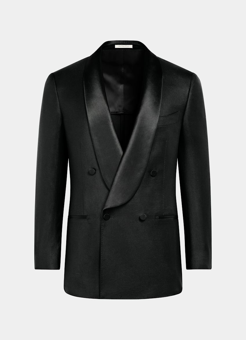 SUITSUPPLY All Season Wool Silk by E.Thomas, Italy Black Striped Tailored Fit Milano Dinner Jacket