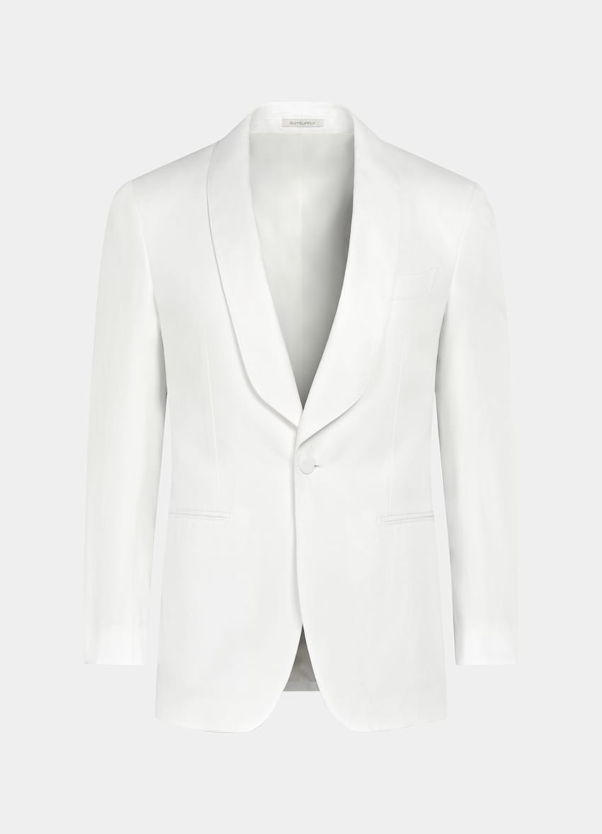 SUITSUPPLY Summer Lyocell Linen Cotton de Di Sondrio, Italia Off-White Tailored Fit Havana Dinner Jacket