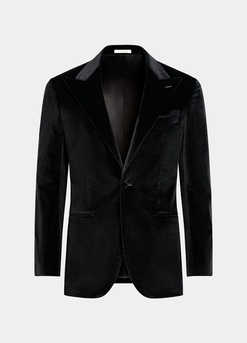 SUITSUPPLY All Season Stretch Cotton Velvet by Pontoglio, Italy Black Tailored Fit Havana Dinner Jacket