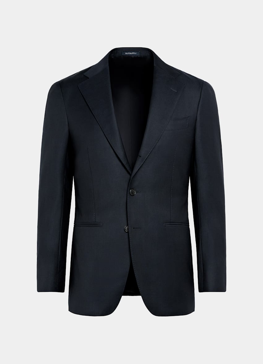 SUITSUPPLY Pure S130's Wool by Reda, Italy Navy Bird's Eye Tailored Fit Havana Suit Jacket
