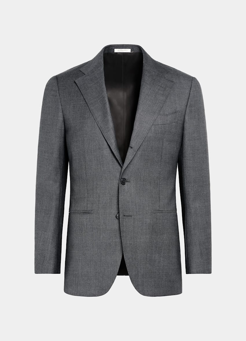 SUITSUPPLY Pura lana S130s de Reda, Italia Blazer de traje Havana gris oscuro ojo de perdiz corte Tailored