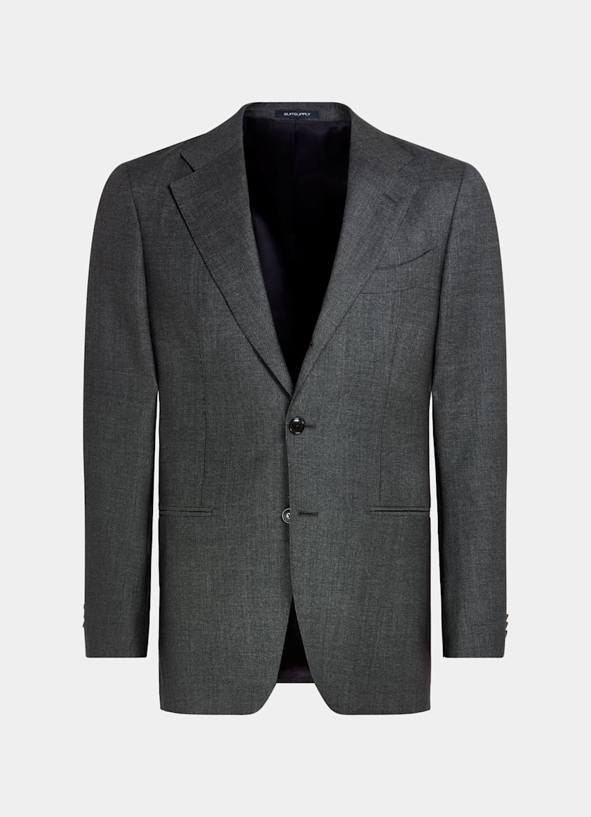 SUITSUPPLY Pure S130's Wool by Vitale Barberis Canonico, Italy Dark Grey Bird's Eye Havana Suit Jacket