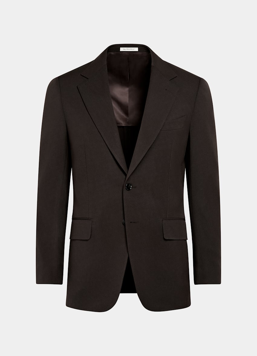 SUITSUPPLY All Season Wrinkle-Free 4-Ply Wool de Rogna, Italia Dark Brown Tailored Fit Milano Suit Jacket