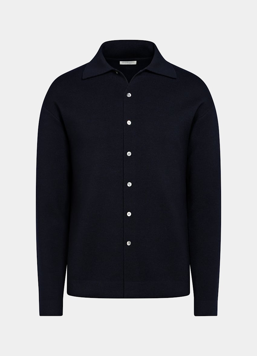 SUITSUPPLY Pure Wool Navy Long Sleeve Polo Cardigan