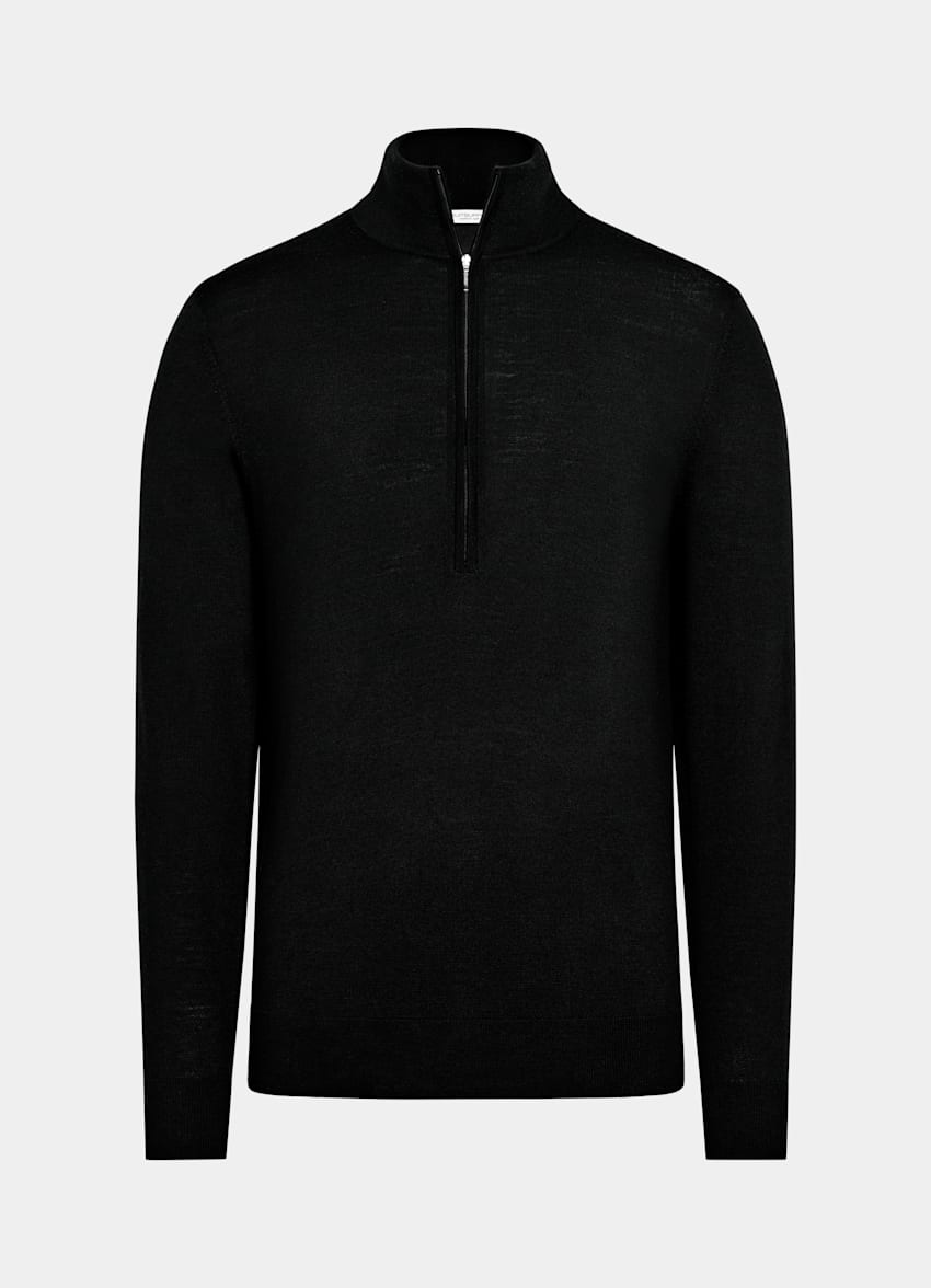 SUITSUPPLY Pure Wool Black Merino Half Zip