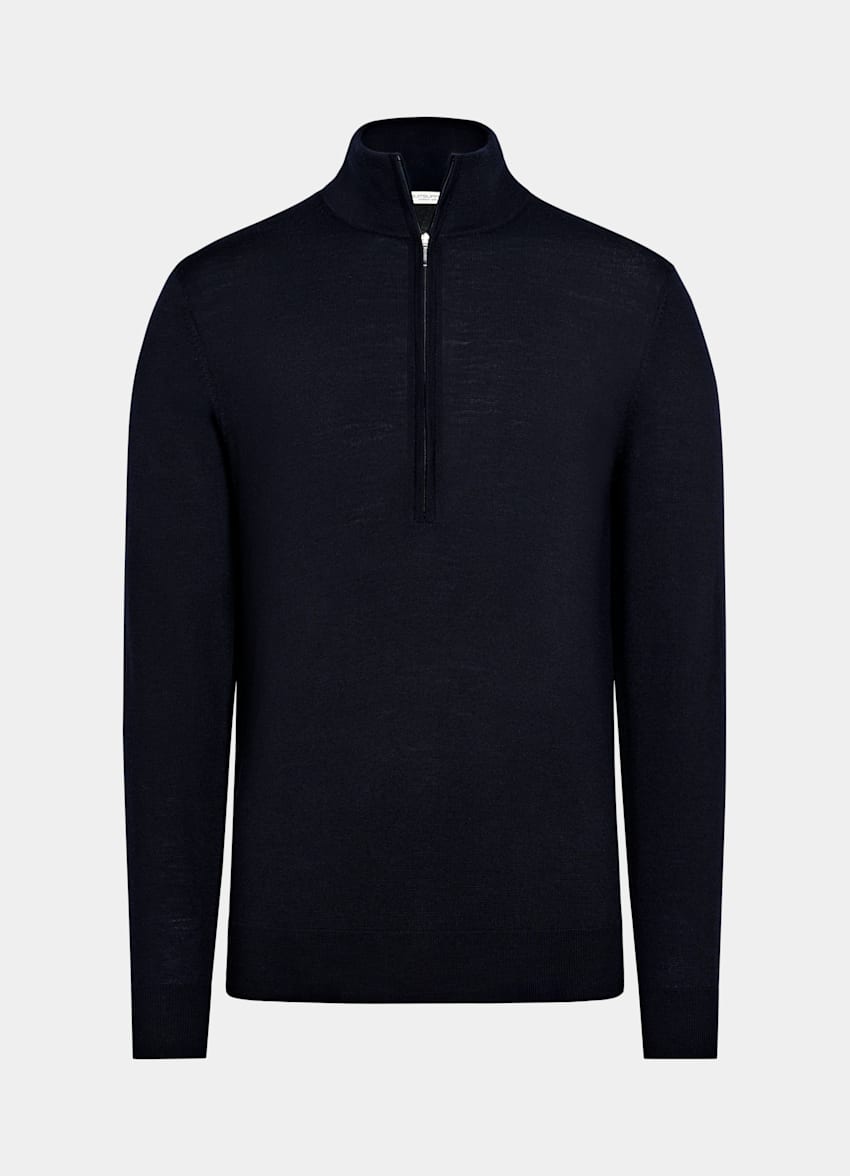 SUITSUPPLY Pure Wool Navy Merino Half Zip
