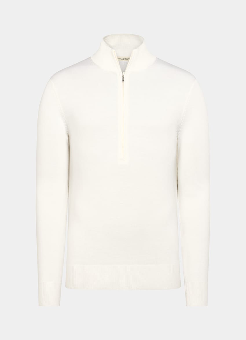 SUITSUPPLY Pure Wool Off-White Merino Half Zip