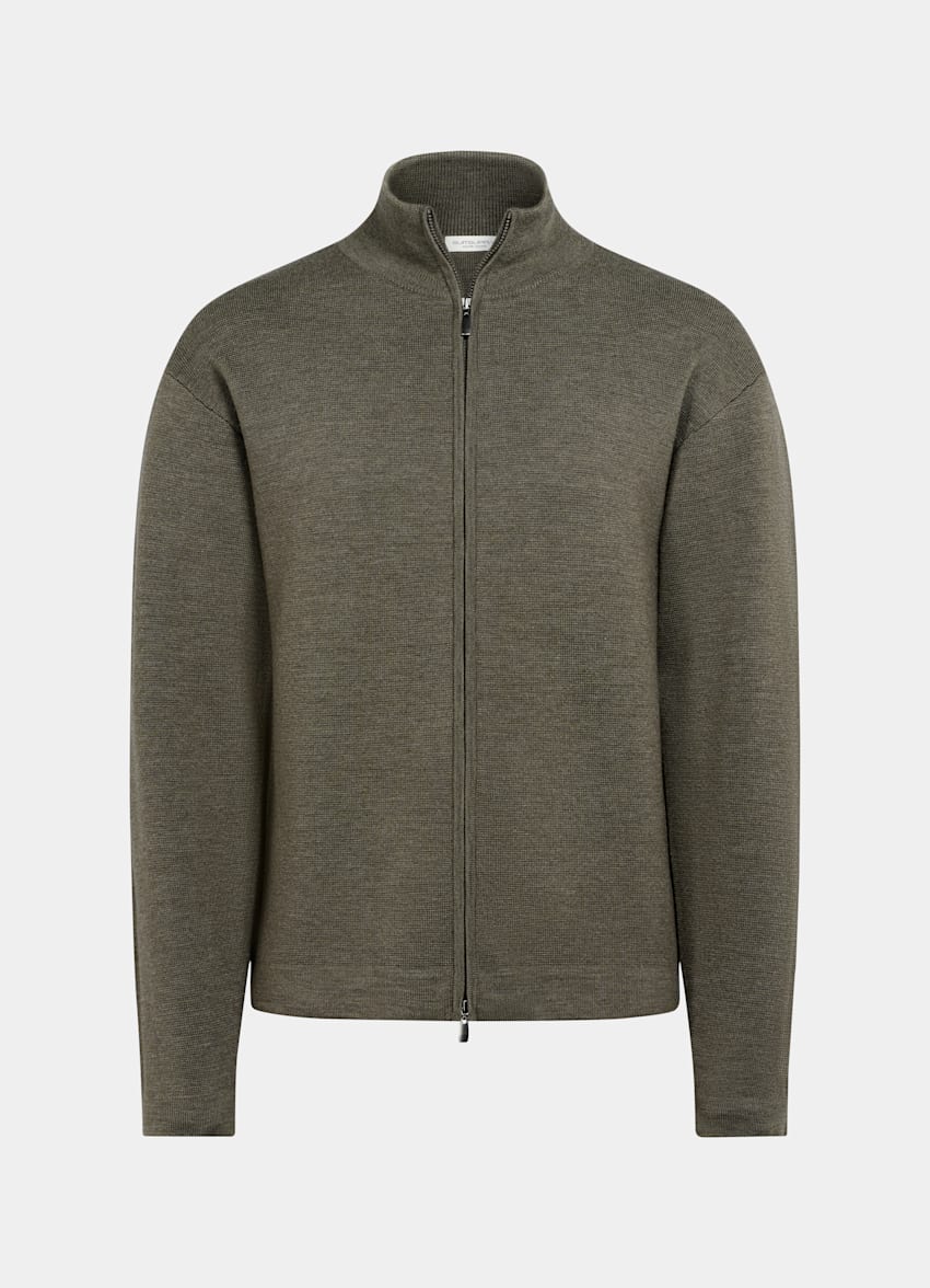 SUITSUPPLY Reine Schurwolle Merino Zip-Cardigan mittelgr&uuml;n