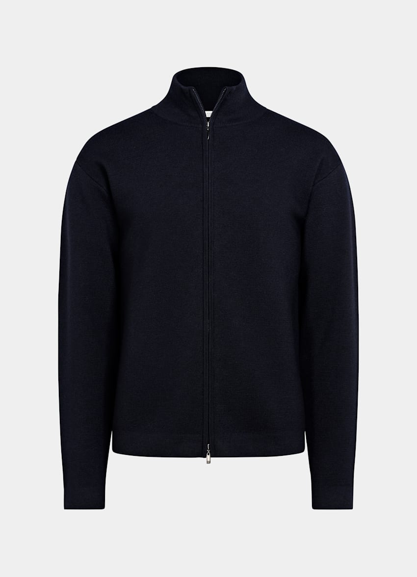 SUITSUPPLY Pure Wool Navy Merino Zip Cardigan
