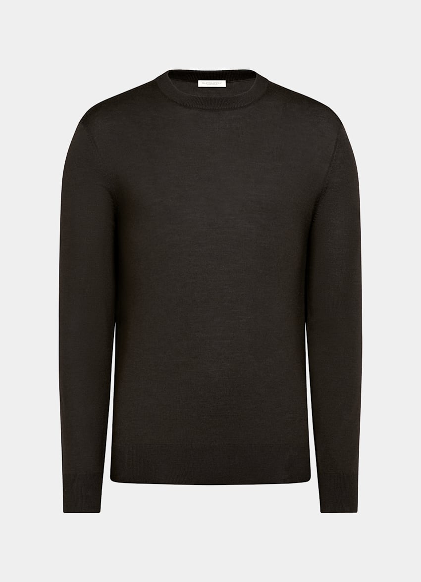 SUITSUPPLY Pure Wool Dark Brown Merino Crewneck