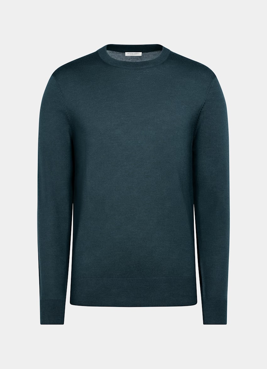 SUITSUPPLY Reine Schurwolle Merino Rundhalspullover mittelblau