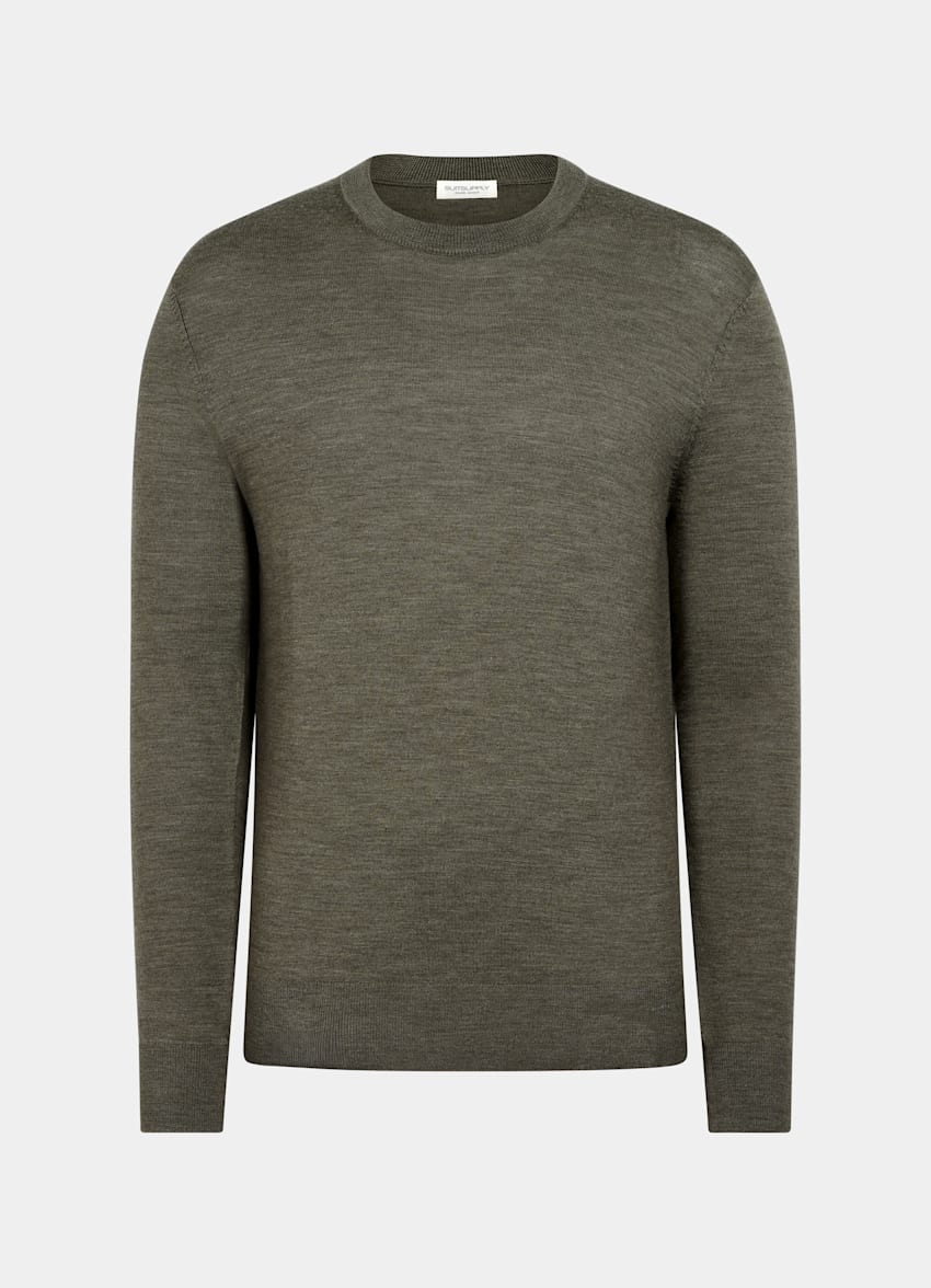 SUITSUPPLY Reine Schurwolle Merino Rundhalspullover gr&uuml;n