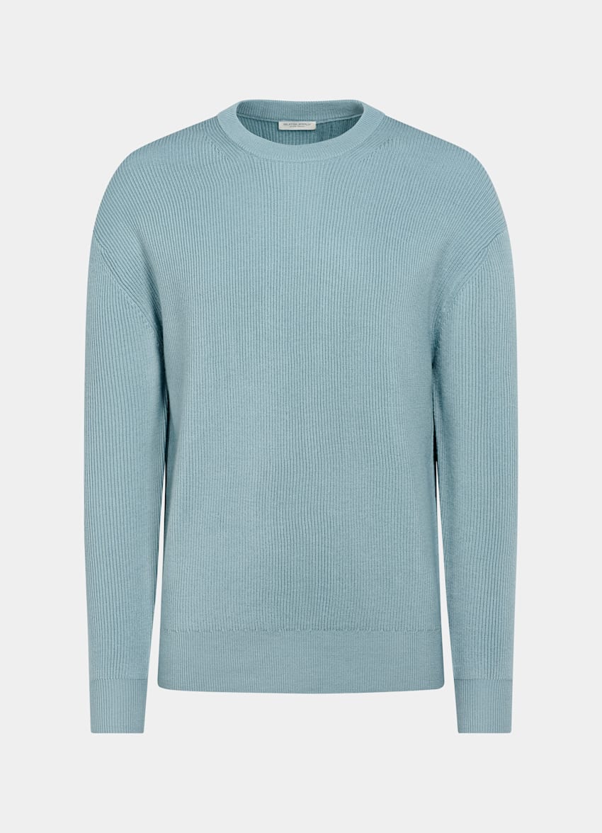 SUITSUPPLY Pure Wool Light Blue Ribbed Merino Crewneck