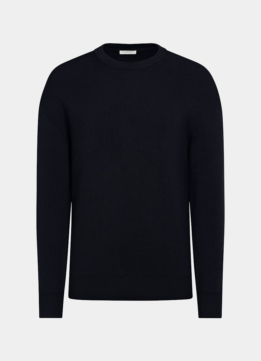 SUITSUPPLY Pure Wool Navy Ribbed Merino Crewneck