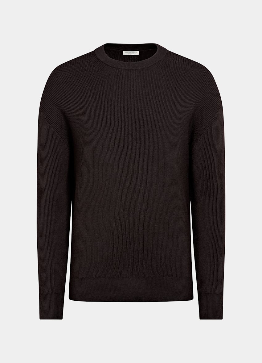 SUITSUPPLY Pure Wool Dark Purple Ribbed Merino Crewneck