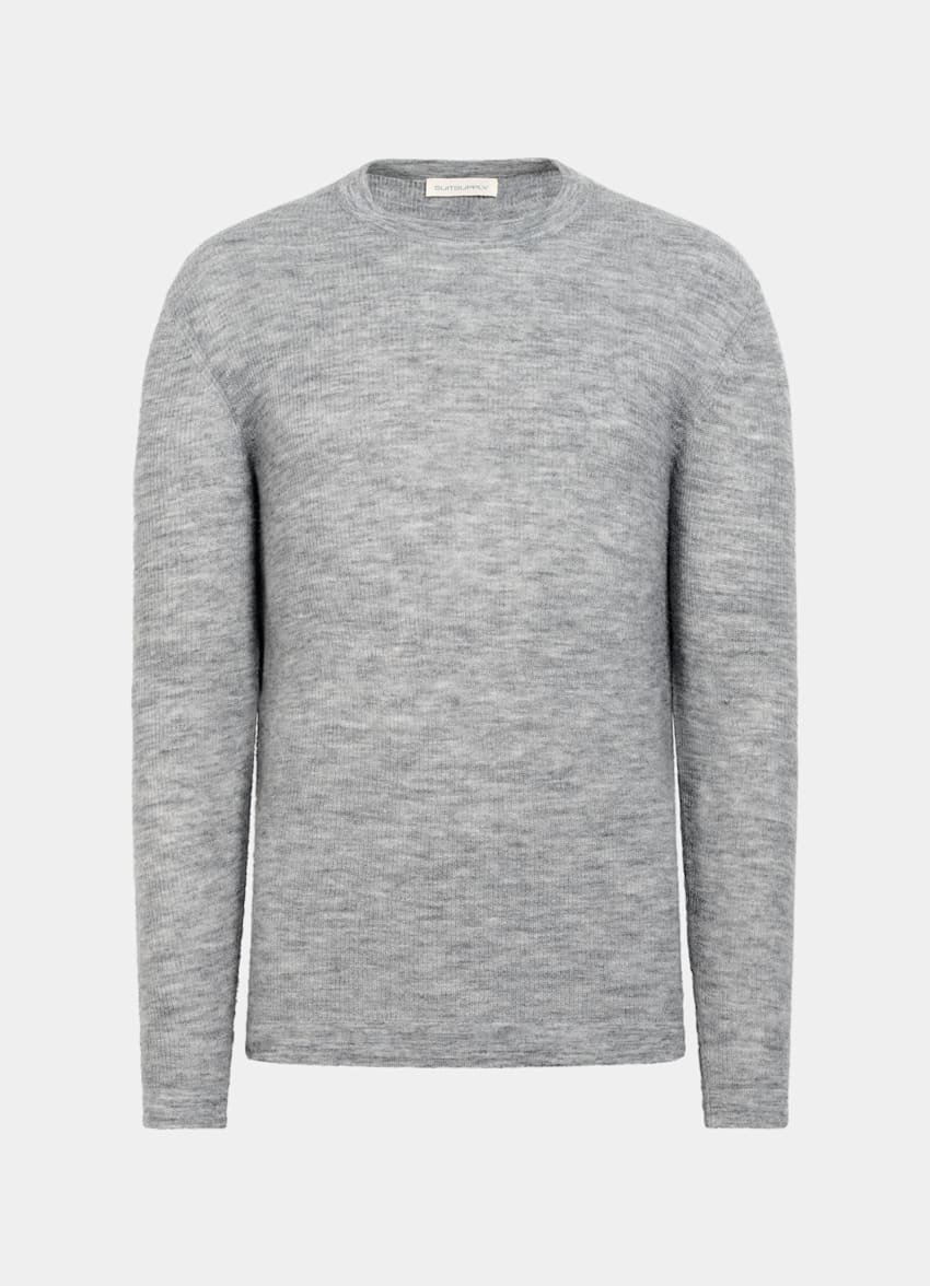 SUITSUPPLY Mohair Wool Blend Mid Grey Crewneck