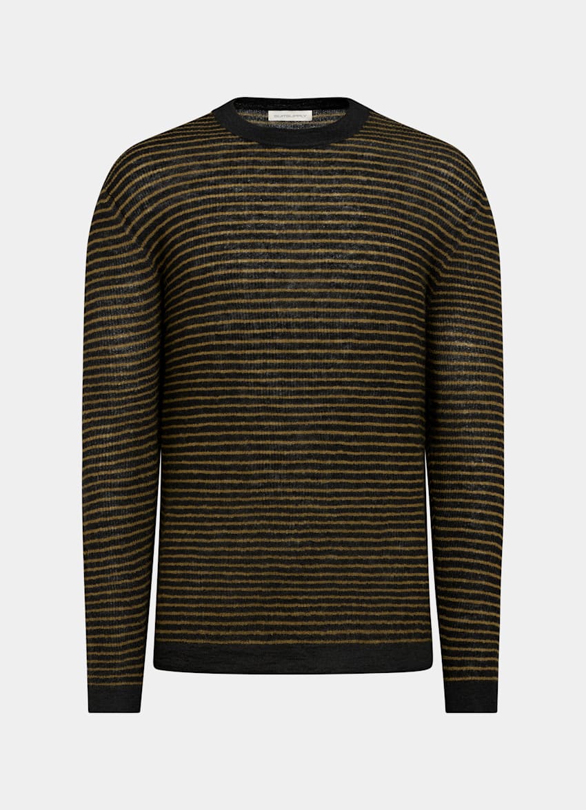 SUITSUPPLY Mohair Wool Blend Mid Yellow Striped Crewneck
