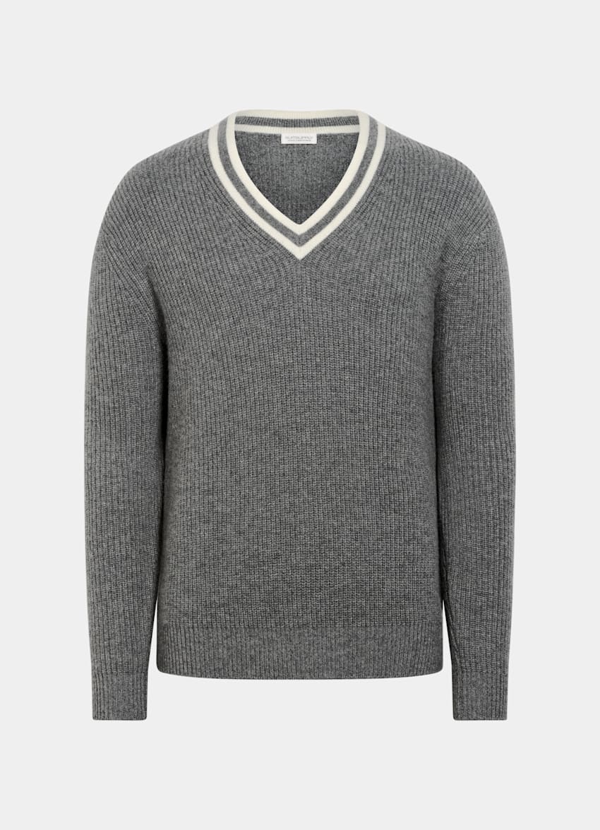 SUITSUPPLY Wool Cashmere Mid Grey V-Neck