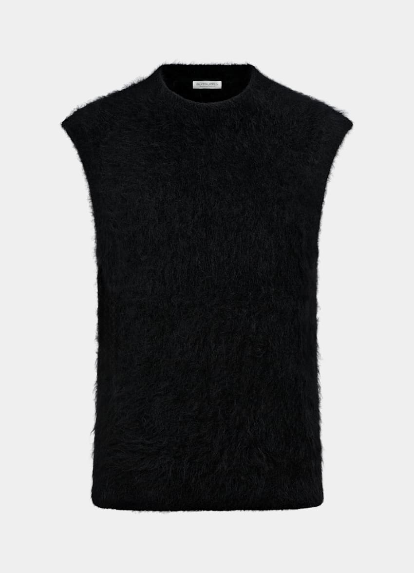 SUITSUPPLY Alpaca Blend Black Shaggy Sleeveless Crewneck