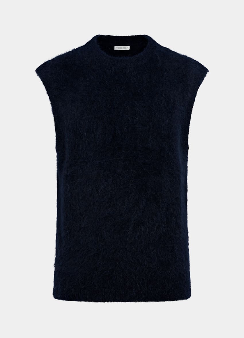 SUITSUPPLY Alpaca Blend Navy Shaggy Sleeveless Crewneck