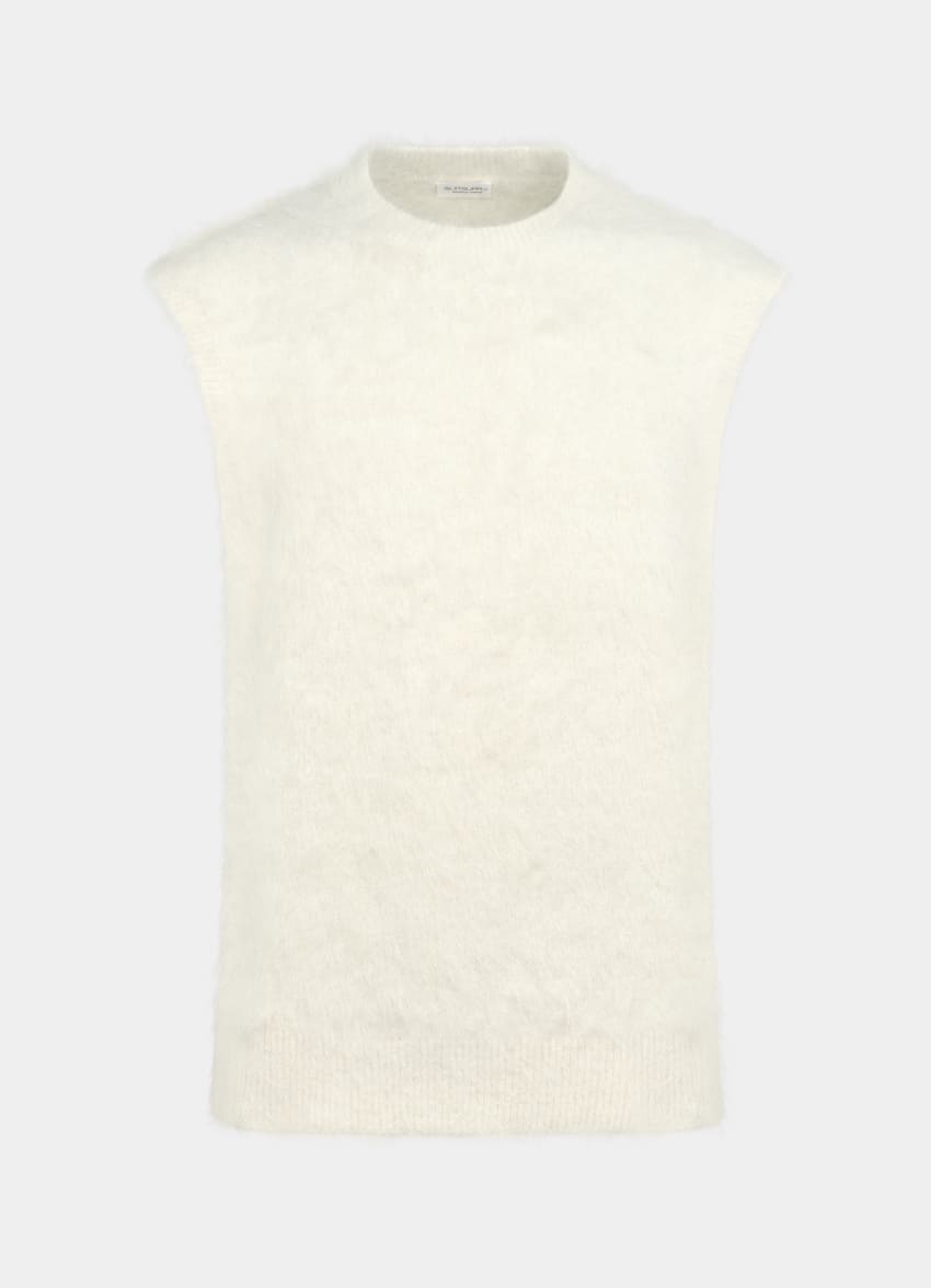 SUITSUPPLY Alpaca Blend Off-White Shaggy Sleeveless Crewneck